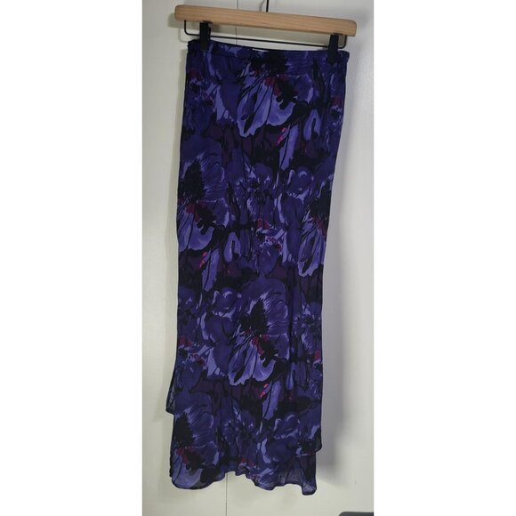 Chico's Design VTG SZ 0 Silk Floral Split Hem Pull On Skirt Whimsy Fairy Purple - Picture 2 of 8